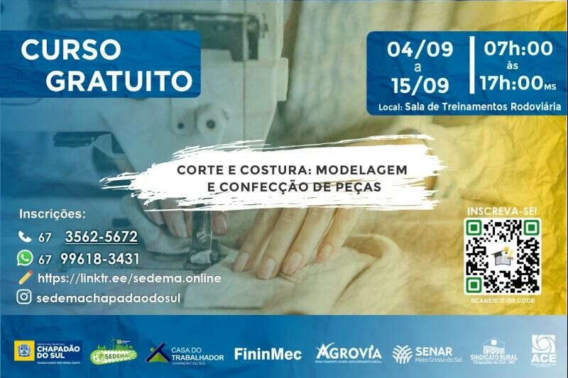 Imagem de compartilhamento para o artigo Prefeitura de Chapadão do Sul abre inscrições para curso de corte e costura em parceria com instituições locais  da MS Todo dia
